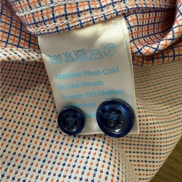 Twillory Non-Iron Safe Cotton Orange Blue Pin Dot Button Up Shirt Sz 17.5 34/35 - Picture 8 of 10